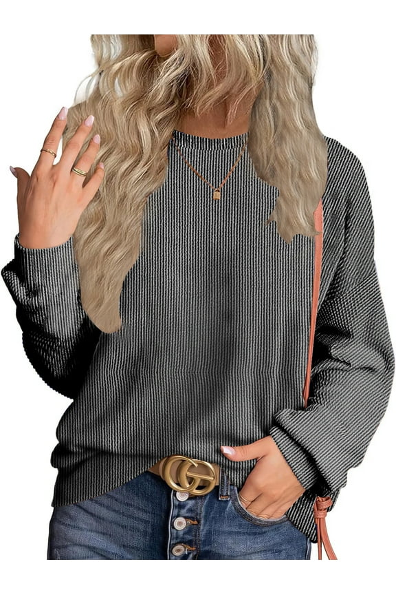 Womens Long Sleeve Tops Round Neck Dress Shirts Casual Basic Pullover