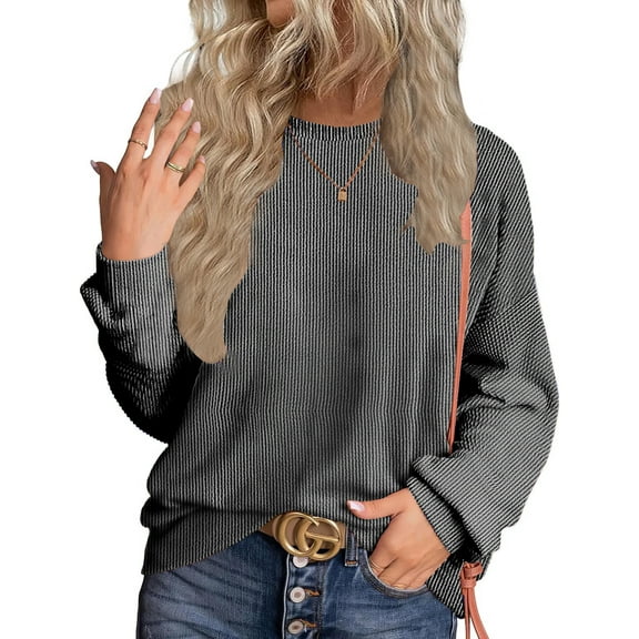 WUJINXIA Womens Long Sleeve Tops Round Neck Dress Shirts Casual Basic Pullover