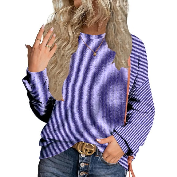 WUJINXIA Womens Long Sleeve Tops Round Neck Dress Shirts Casual Basic Pullover