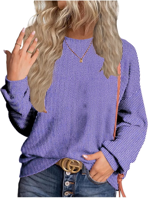 Womens Long Sleeve Tops Round Neck Dress Shirts Casual Basic Pullover