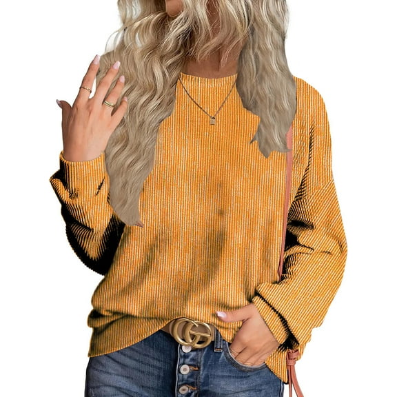 WUJINXIA Womens Long Sleeve Tops Round Neck Dress Shirts Casual Basic Pullover