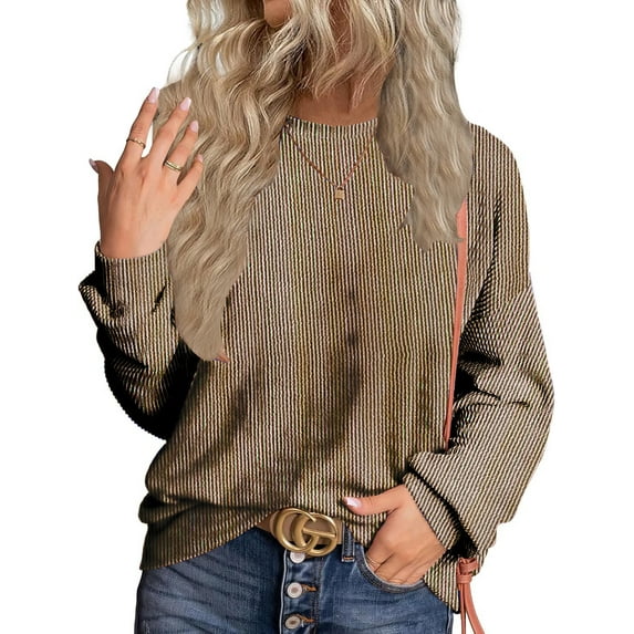 WUJINXIA Womens Long Sleeve Tops Round Neck Dress Shirts Casual Basic Pullover