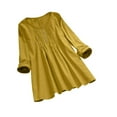 thumbnail image 1 of Womens Long Sleeve Tops Round Neck Solid Buttons Casual Blouses Pleated Loose Fit Flowy Fall Going out Tops Shirts, 1 of 8