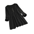 thumbnail image 1 of Womens Long Sleeve Tops Round Neck Solid Buttons Casual Blouses Pleated Loose Fit Flowy Fall Going out Tops Shirts, 1 of 8