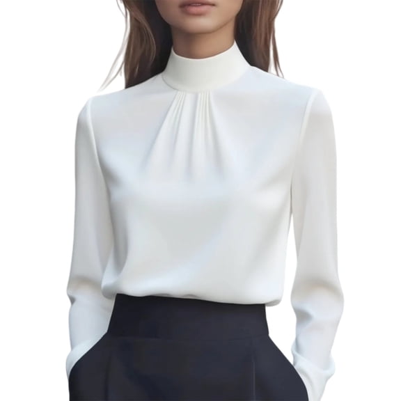 Womens Long Sleeve Tops Satin Cowl Neck Long Sleeve Elegant Business Work Plus Size Tops