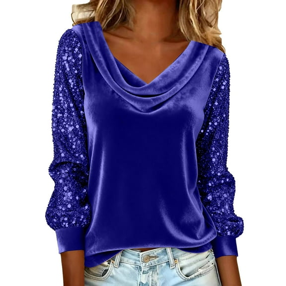 Womens Long Sleeve Tops Sequin Tops Long Sleeve Glitter Sparkly Blouse Velvet Tops For Evening T Shirts For Women