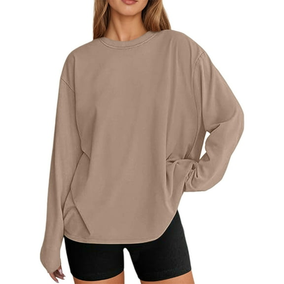 Womens Long Sleeve Tops Shirts Fashion Oversized Casual Basic Crewneck Fall Clothes for Women Tees Blouses