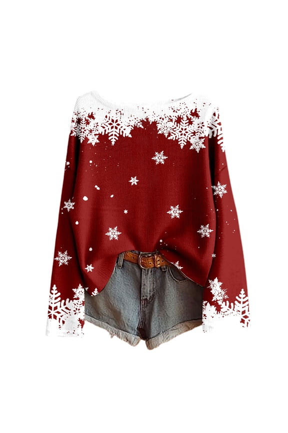 Womens Long Sleeve Tops Shirts Knit Ribbed Cozy Holiday Pullover Casual Winter Streetwear Sweater Seasonal Festive Party Fall Clothes for Women Tees Blouses XL