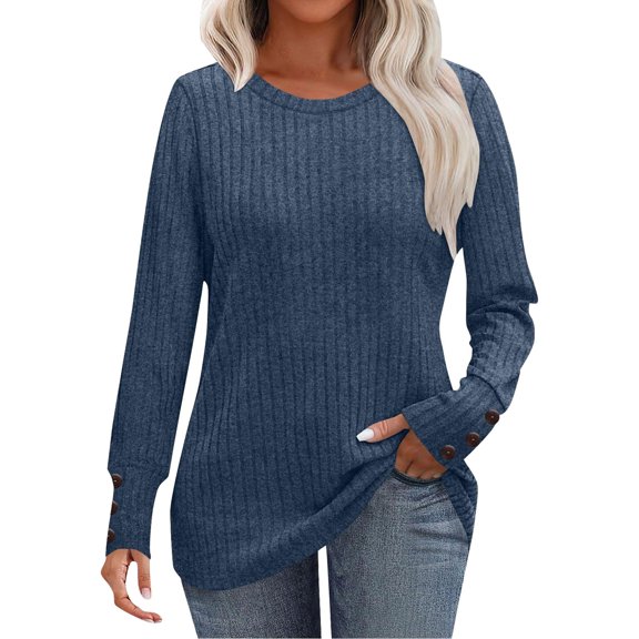 Womens Long Sleeve Tops Soft Ribbed Knit Long Sleeve Fall Spring Lightweight Trendy Tops