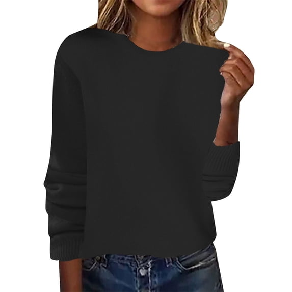 Womens Long Sleeve Tops Spring/Summer Crewneck Sweater Pullover Knit With Solid Color Thin Long Sleeved Warm Top/Autumn Coat Winter Clothing For Women