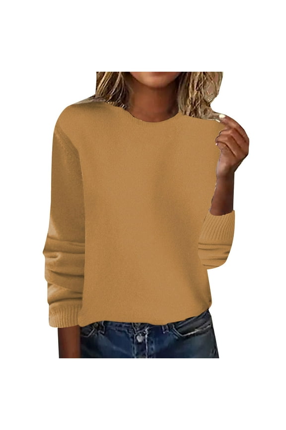 Womens Long Sleeve Tops Spring/Summer Crewneck Sweater Pullover Knit With Solid Color Thin Long Sleeved Warm Top/Autumn Coat Winter Clothing For Women