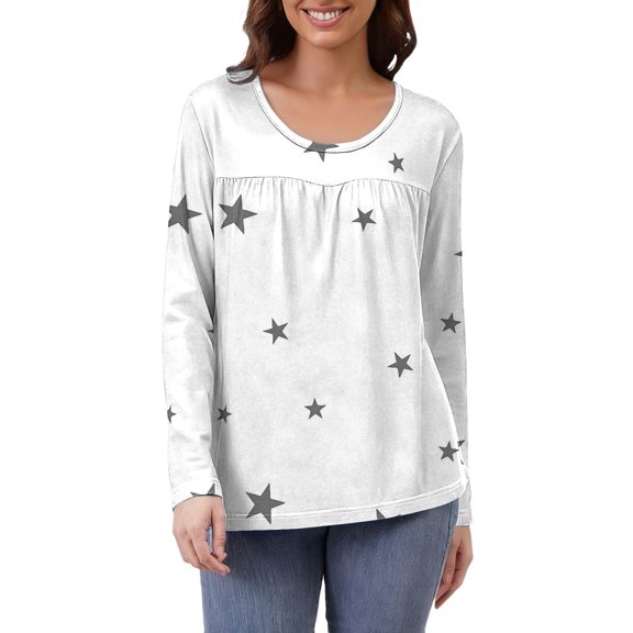 Womens Long Sleeve Tops Star Pattern Long Sleeve Autumn Daily Loungewear Plus Size Tops