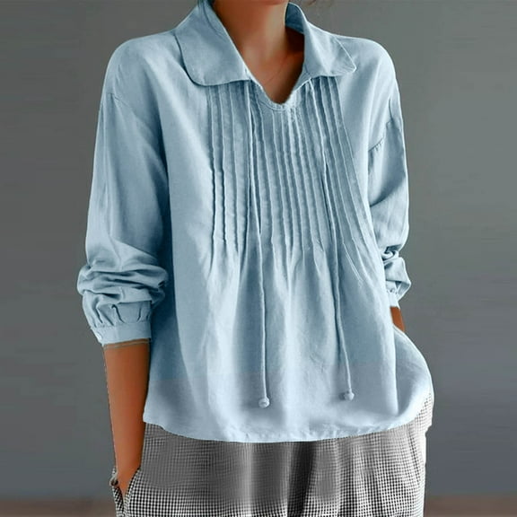 Womens Long Sleeve Tops Summer Tops Long Sleeve Spring And Summer V-Neck Long Sleeve Solid Loose Casual