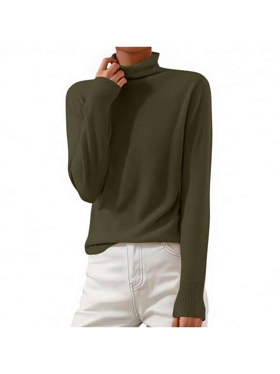 Womens Long Sleeve Tops Sweaters Turtleneck Long Sleeve Pullover Casual Knitted Pullover Wool Warm Cozy Tops Fall Winter Clothes