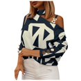 thumbnail image 1 of Womens Long Sleeve Tops T Shirts Color Block Printed With Chain Button Fall Clothes for Women Tees Blouses Navy XL, 1 of 5