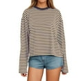 thumbnail image 1 of Womens Long Sleeve Tops T Shirts Striped With Color Design Loose Fit Crewneck Fall Clothes for Women Tees Blouses Beige L, 1 of 4