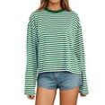 thumbnail image 1 of Womens Long Sleeve Tops T Shirts Striped With Color Design Loose Fit Crewneck Fall Clothes for Women Tees Blouses Green XL, 1 of 4