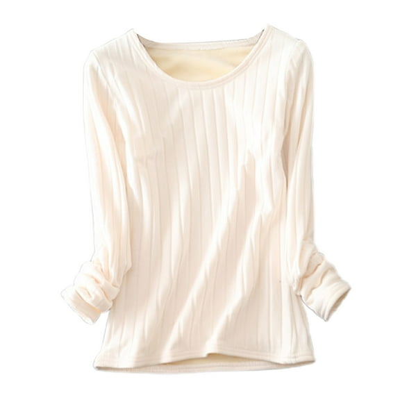 Womens Long Sleeve Tops T Shirts Thermal Soft Layered Base Layer Winter Warm Comfort Fit Fall Clothes for Women Tees Blouses White L