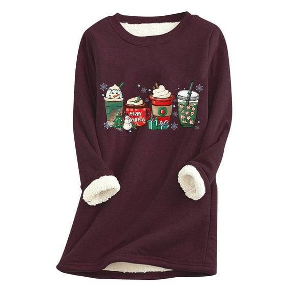 Womens Long Sleeve Tops T Shirts Winter Crewneck Thermal Underwear Thick Sweatshirts Patch Christmas Fall Clothes for Women Tees Blouses M