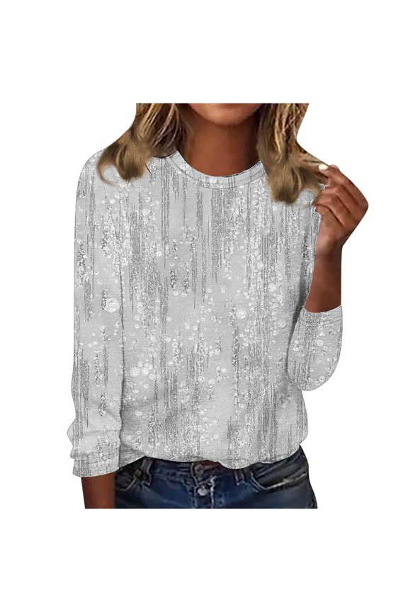 Womens Long Sleeve Tops Trendy 2026 Floral Printed Tunic Shirts Crewneck Loose Fit Comfy Blouses Casual Basic Top