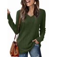 thumbnail image 1 of Womens Long Sleeve Tops V Neck Shirts Light-Weight Tunic Sweaters Fashion Dark Green XL, 1 of 9
