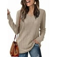 thumbnail image 1 of Womens Long Sleeve Tops V Neck Shirts Light-Weight Tunic Sweaters Fashion Khaki XXL, 1 of 9