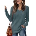 thumbnail image 1 of Womens Long Sleeve Tops V Neck Shirts Light-Weight Tunic Sweaters Fashion Sea Blue XL, 1 of 9