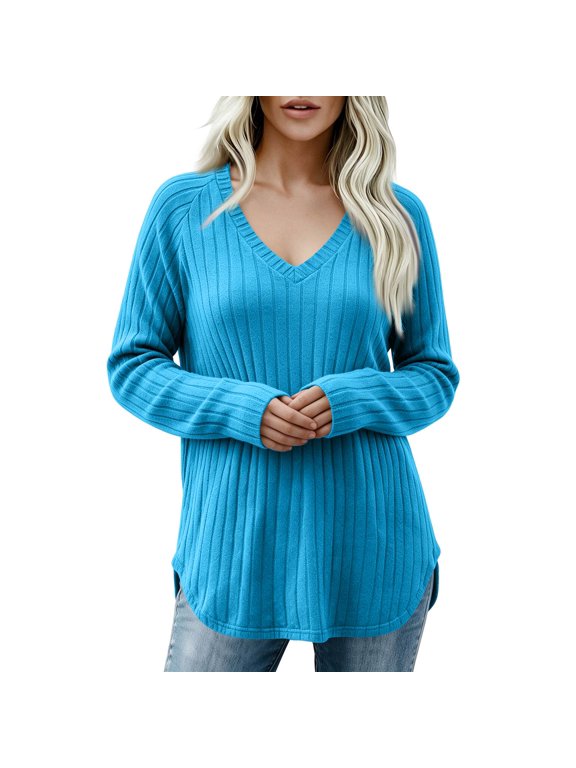 Womens Long Sleeve Tops V Neck Shirts Lightweight Tunic Sweaters Fashion