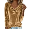thumbnail image 1 of Womens Long Sleeve Tops Velvet Shirts For Cowl Neck Pleated Tops Elegant Fall Ruched Long Sleeve Blouse T Shirts For Women, 1 of 7