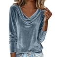 thumbnail image 1 of Womens Long Sleeve Tops Velvet Shirts For Cowl Neck Pleated Tops Elegant Fall Ruched Long Sleeve Blouse T Shirts For Women, 1 of 7