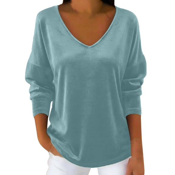 Womens Long Sleeve Tops Velvet Tops For Loose Fit Casual Velvet Shirts V Neck Cute Top Long Sleeve Elegant Blouses T Shirts For Women