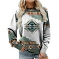 thumbnail image 1 of Womens Long Sleeve Tops Western Aztec Sweatshirt Crewneck Cowgirl Clothes Casual Loose Fit Tops Fashion Lightweight Tops Womens Clothing Cheap, 1 of 5