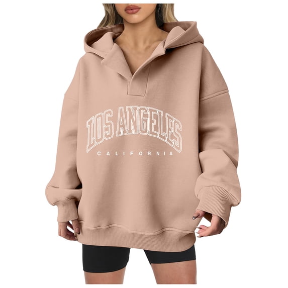 Womens Long Sleeve Tops Winter Oversized Hooded Cap Cold Shoulder Hoody Graphic Leisure Cotton Sweatshirts Sweatshirt(Khaki,XL)
