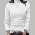 thumbnail image 1 of Womens Long Sleeve Tops Women's Close Fitting Solid Color Round Neck Stand Up Collar Top Base Shirt T-shirt With Velvet Base Long Sleeved Round Neck Top/shirt,White,L, 1 of 5