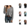 thumbnail image 1 of Womens Long Sleeve Tops Women's Solid Color Sweatshirt Women's Casual Long Sleeve V Neck Sweatshirt Soft Ribbed Knit Pullover Tops For Everyday Wear Comfortable Stylish Basic Shirt, 1 of 6
