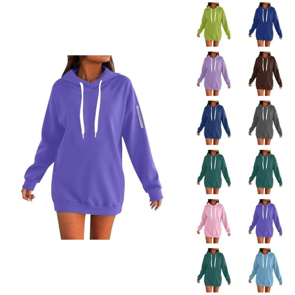 Womens Long Sleeve Tops Women's Solid Color Sweatshirt Women's Zip Up Hoodie Soft Long Sleeve Casual Pullover Warm Winter Sweatshirt With Pockets Comfortable Loungewear