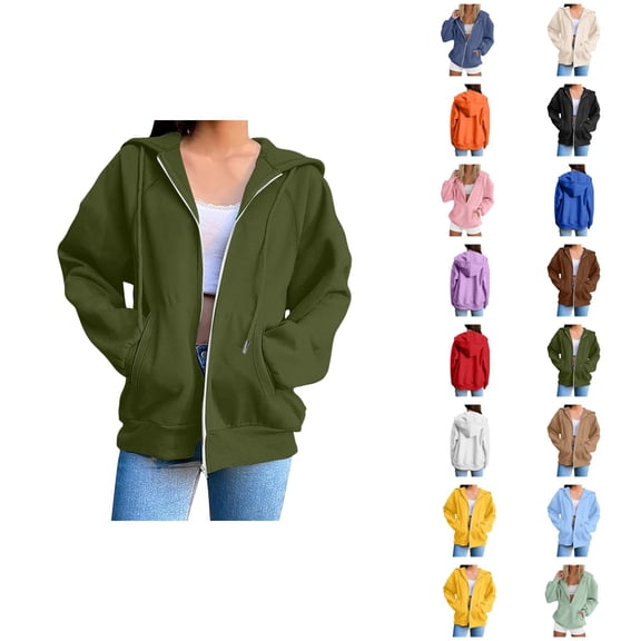 Womens Long Sleeve Tops Women's Solid Sweatshirt Trendy Women's Hoodies And Sweatshirts Stylish Solid Zip Up Jacket For Everyday Wear Long Sleeve Coat