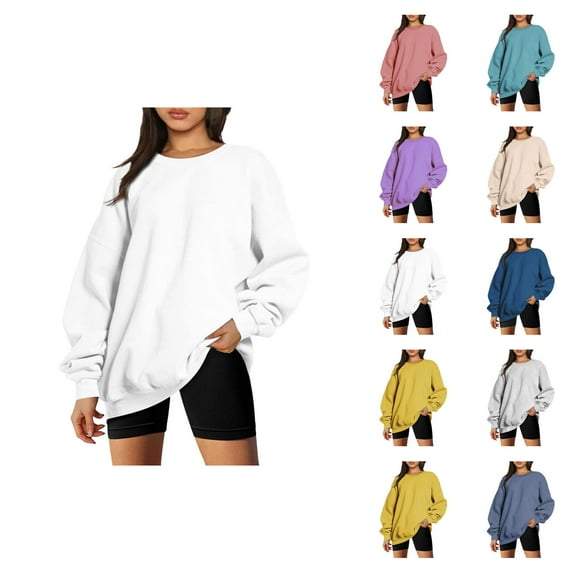 Womens Long Sleeve Tops Women's Solid Sweatshirt Womens Autumn And Winter Loose Top Solid Color Shoulder Sleeve Hoodless Pullover Sweatshirt Sweater
