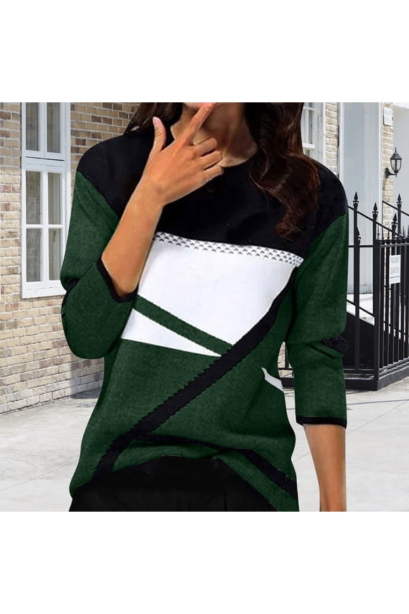 Womens Long Sleeve Tops Women's Striped Printed V Neck Seven Quarter Sleeve T Shirt Top Womens Fashion Top Shirts