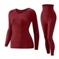 thumbnail image 1 of Womens Long Sleeve Tops Women's Winter Warmth Color Lace Long-Sleeved Top With Fleece Lining And Built-in Padded Bra Inner Layering Base Layer Set - Warm Underwear Set,Wine,Free Size, 1 of 2