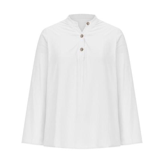 Womens Long Sleeve Tops, Womens Cotton Linen Shirts SpringDressy Long Sleeve Mock Neck Blouses Tops V Neck Button Tees Casual Fashion Clothes