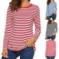 thumbnail image 1 of Womens Long Sleeve Tunic Top Round Neck Basic Striped Shirt Comfort Casual Blouse, 1 of 7