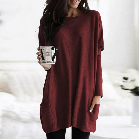 Womens Long Sleeve Tunic Tops for Leggings with Pockets Fall Fashion 2025 Casual Long T Shirts