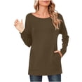 thumbnail image 1 of Womens Long Sleeve Tunic Tops with Pockets Casual Long Sleeve Shirts Plain Boat Neck Tshirt Loose Fit Basic Blouses Brown S, 1 of 6