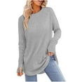 thumbnail image 1 of Womens Long Sleeve Tunic Tops with Thumb Holes Loose Casual Workout Crewneck T-shirts Spring Fall Raglan Tees (XL, Gray), 1 of 6
