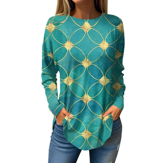 Womens Long Sleeve Tunics Crew Neck Women Blouses Dressy Casual Graphic Tunic Women Long Sleeve Cute Long Sleeve Tops Womens Fall Tops for Women