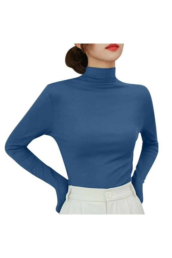 Womens Long Sleeve Turtleneck Shirts Slim Fit Lightweight Casual Tshirts Solid Basic Pullover Tops