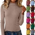 thumbnail image 1 of Womens Long Sleeve Turtleneck Sweaters Ribbed Knit Pullover Tops Slim Fit Basic Casual Comfort Soft Outfits Watermelon Red M, 1 of 6