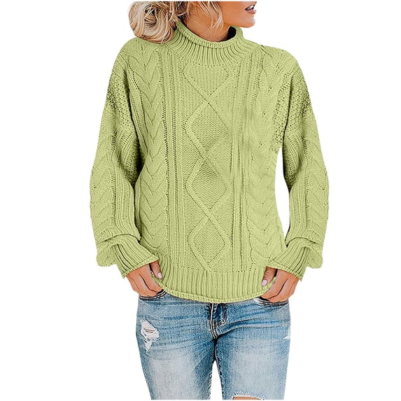 Womens Long Sleeve Turtleneck Sweaters Textured Knitted Sweater Solid Color Pullover Jumper Tops Autumn Winter