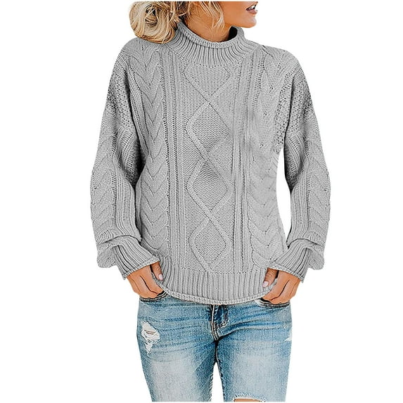 Womens Long Sleeve Turtleneck Sweaters Textured Knitted Sweater Solid Color Pullover Jumper Tops Autumn Winter